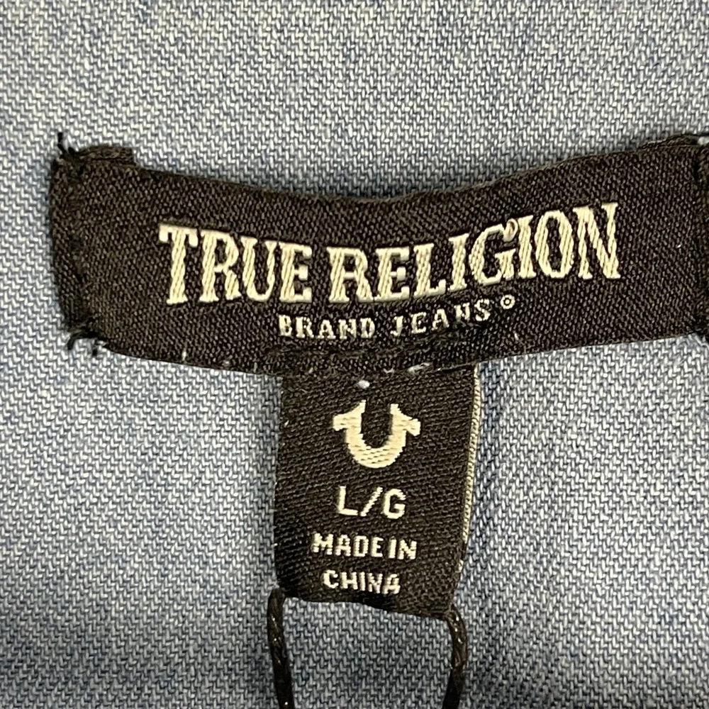 NEW True Religion Denim Long Sleeve Shirt‎ Mens L Western Chambray Pearl Snap